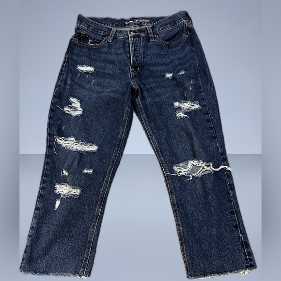 Old Navy Womens High Rise Slouchy Straight Leg Jeans Size 10 Button Fly Distress - Picture 1 of 4